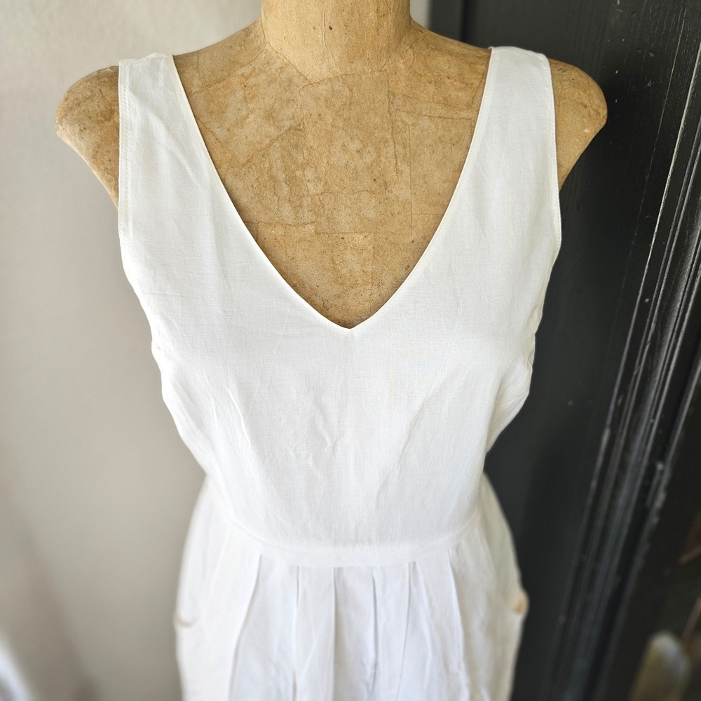 J.Crew White Eyelet Cotton Fit Flare Dress Sleeveless Pockets Size 2 - Picture 2 of 7